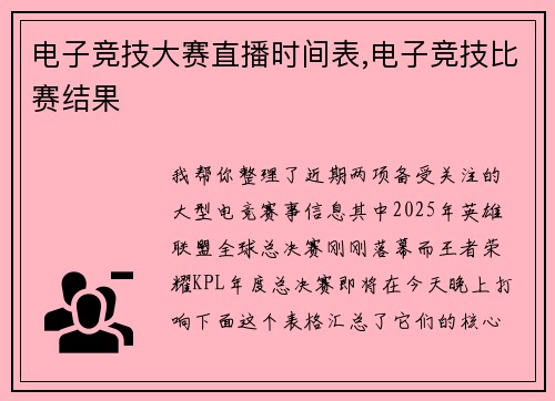 电子竞技大赛直播时间表,电子竞技比赛结果